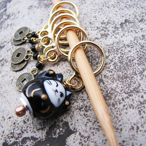 Lucky Black Cat and Coin Non-Snag Stitch Markers image 3