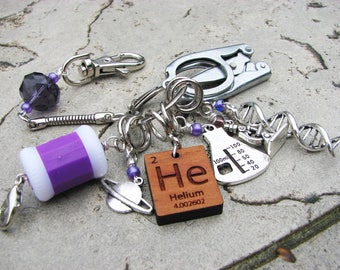 Knitter's Chatelaine: Blinded with Science - Stitch Markers, Row Counter & Folding Scissors on a Decorative Clasp