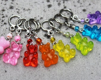 8 Rainbow Gummy Bear Non-Snag Stitch Markers or Progress Keepers