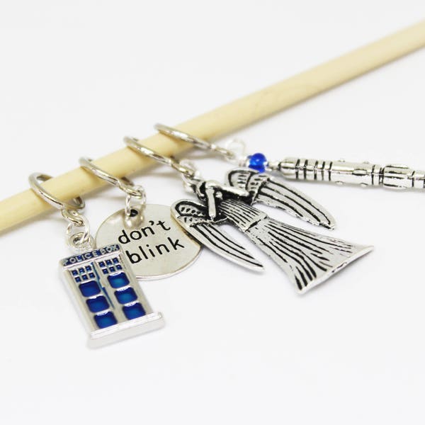 Doctor Who - Weeping Angel Stitch Markers with TARDIS & Sonic Screwdriver