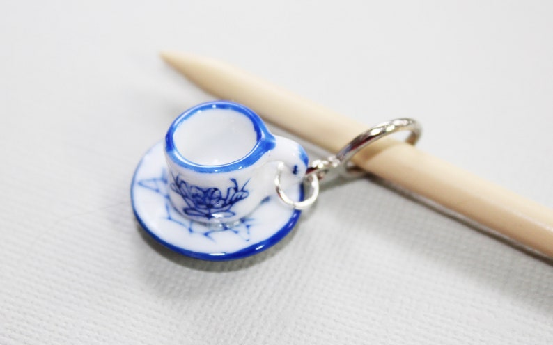 Tiny Blue and White China Tea Set Non-Snag Stitch Markers image 3