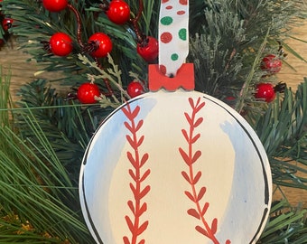 Hand painted Christmas Baseball Ornament personalized for you