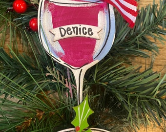 Hand painted Christmas Wine Glass Door Ornament personalized for you