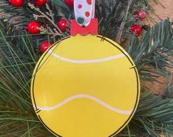 Hand painted Christmas Tennis Ball Ornament personalized for you