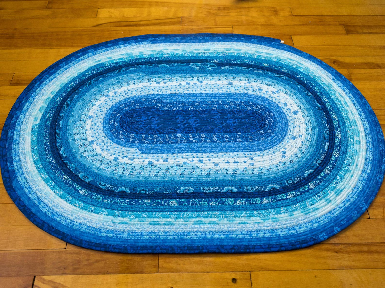 Small Oval Handmade Jelly Roll Rug: Blue Floral Prints - Measures ...