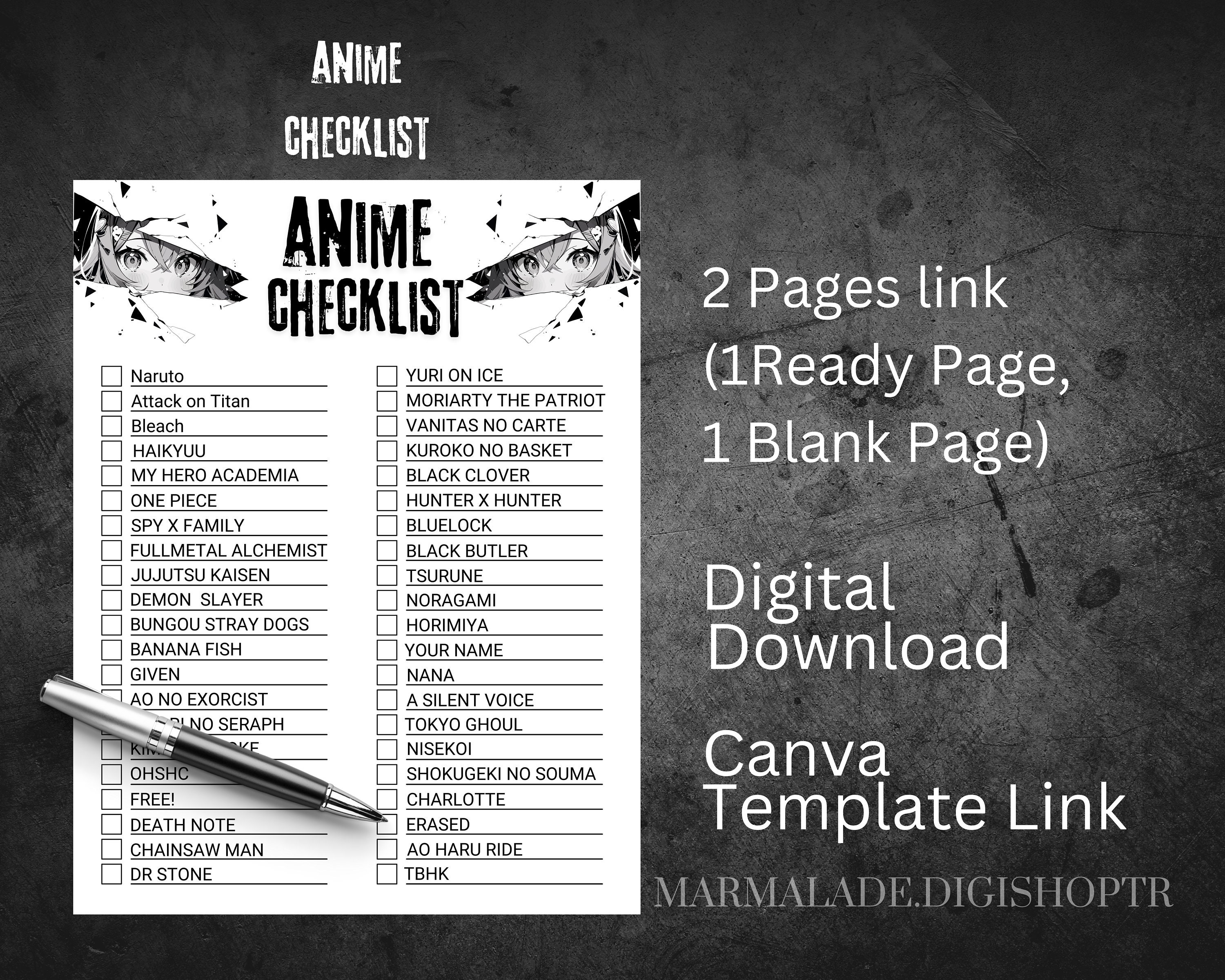 Canva Editable Anime Checklist, Printable Checklist for Kids, Anime Canva Editable Anime Checklist, Printable Checklist for Kids, Anime