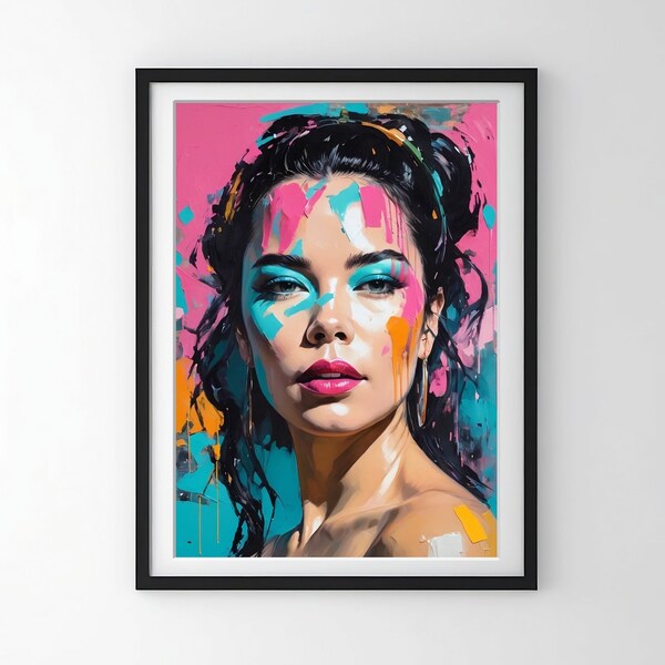 Bjork Portrait Printable Wall Art, Modern Room Decor, High Resolution Digital Download, Abstract Realism Colorful Poster Art, Music Gift