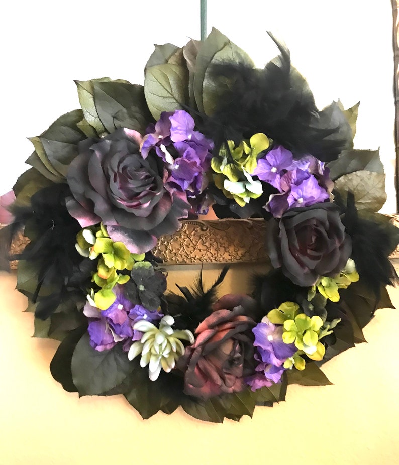 Black purple green Halloween Lemon Leaf Dried Flower Wreath image 9