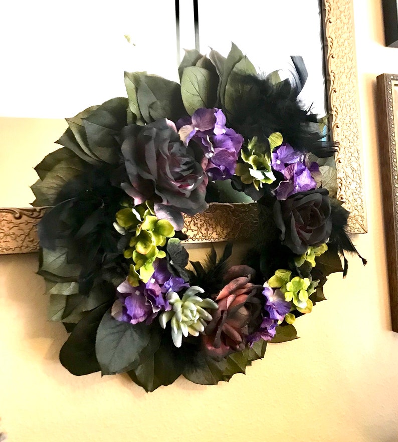 Black purple green Halloween Lemon Leaf Dried Flower Wreath image 10