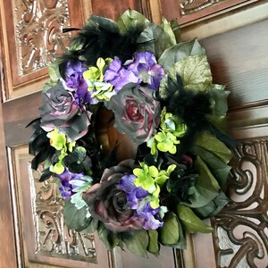 Black purple green Halloween Lemon Leaf Dried Flower Wreath image 2