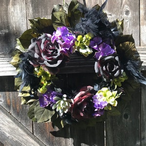 Black purple green Halloween Lemon Leaf Dried Flower Wreath image 7