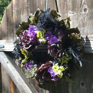 Black purple green Halloween Lemon Leaf Dried Flower Wreath image 8