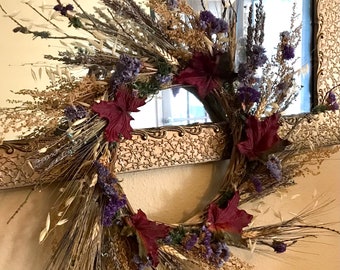 Mauve purple swirl dried and silk flower Fall wreath