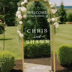 Personalised Wedding Mirror Decal - Custom Welcome Sign Vinyl Sticker - Personalized Welcome Sign Decal for Reception or Ceremony Decor