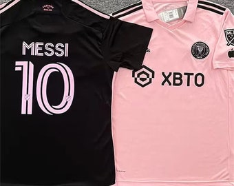 Miami Fc Erwachsenen Trikot Messi #10. Fußballbekleidung für Erwachsene. Aktives Shirt für Männer / Frauen, Schwarz und Pink.