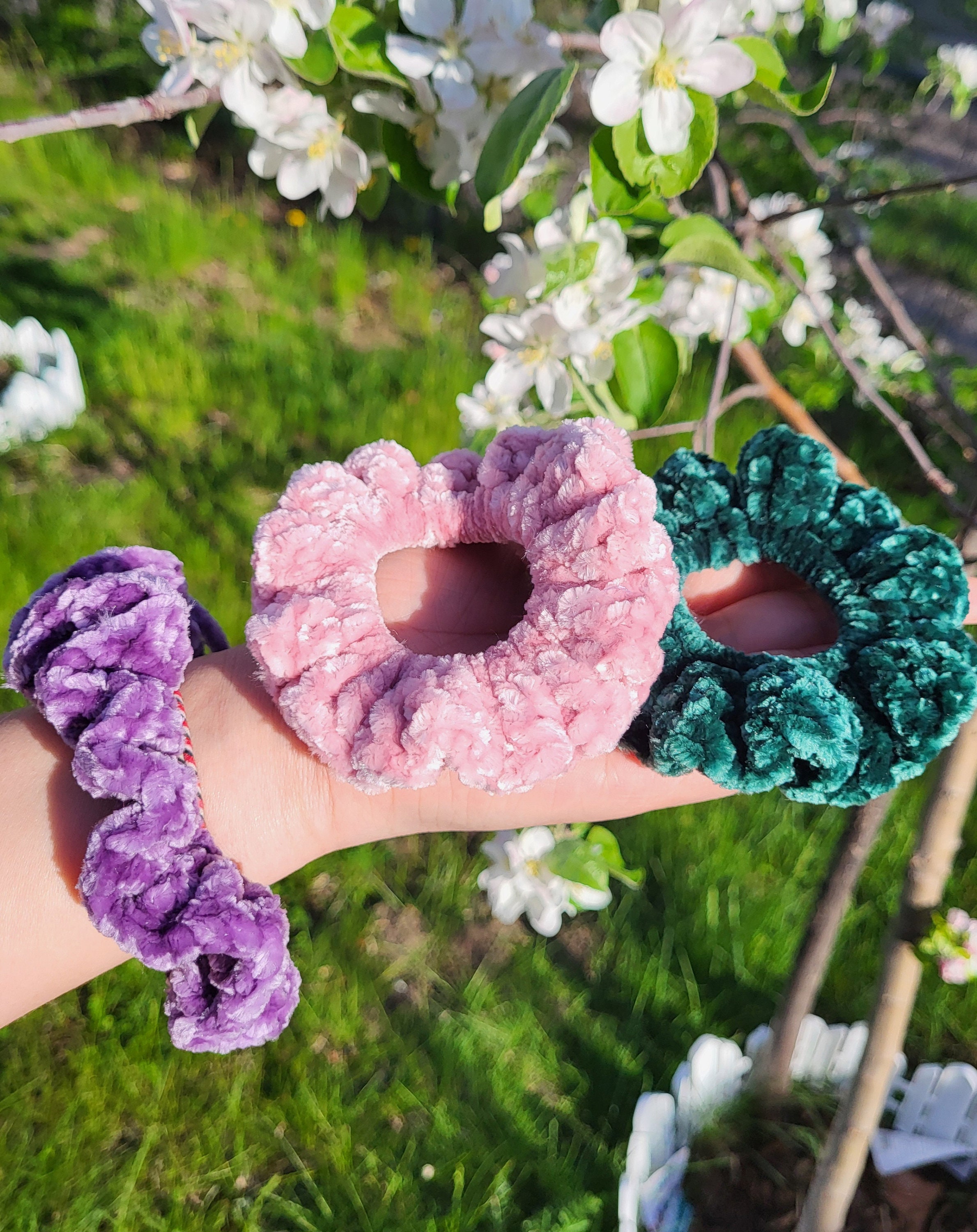 Pink and Green Velvet Scrunchie - Etsy display picture 1