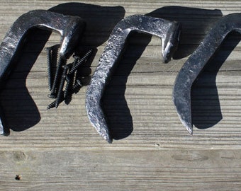 Coat hooks from antique Railroad Spikes set of three Blacksmith forged primitive functional folk art FREE SHIPPING