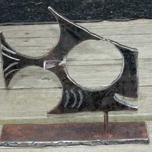 Abstract Fish steel sculpture found object door stop. Free Shipping
