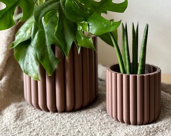 Vaso per piante da fiori MARRONE OPACO / Design minimalista / Regalo di arredamento per la casa