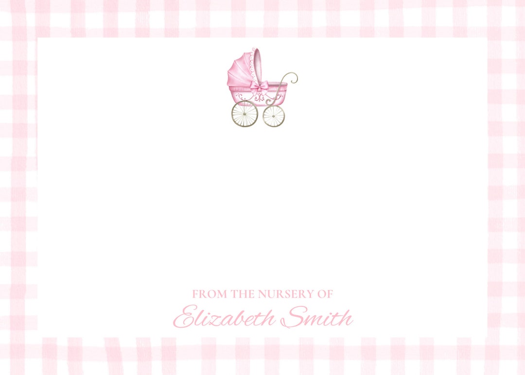 Personalized Baby Girl From the Nursery of Cards, Pink Gingham Baby ...