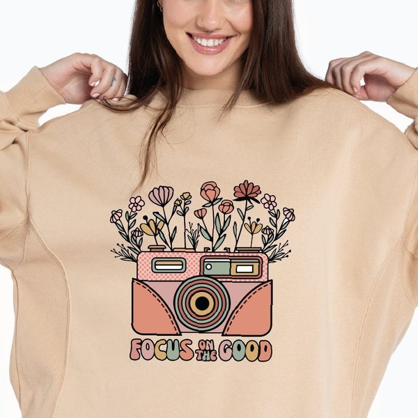 Focus on the Good Retro Camera Design png, Wildflower png file for cricut, Wildflowers png, Floral png, Flower png, Mental Health png, Funny