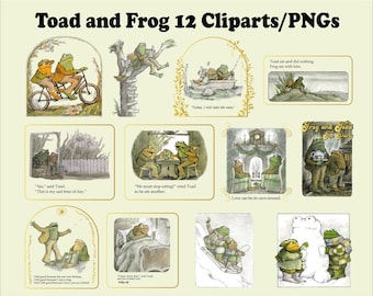 Frog and Toad Clip Art Set, Story Characters, Transparent PNG, Digital Download, Reading Book, Frog Bundle, Toad Bundle, Frog and Toad PNG