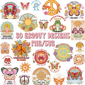 Vintage estilo sol SVG, estilo retro mariposa PNG, sol buenas vibraciones, arco iris groovy, sublimación hippie, seta svg, rana retro svg