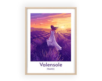 Valensole, Frankreich Lavendelfelder-Poster – Elegante Frau in der Provence, ländliche Wandkunst, schicke Heimdekoration, perfekt für Naturliebhaber