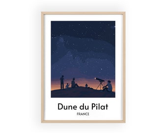 Dune du Pilat by Night Poster - Moonlit Sand Dunes Print, French Atlantic Coast Wall Art, Mystical Night Sky Home Decor, Unique Nature Print