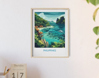 Philippines Travel Poster - Iconic Island Landscapes & Cultural Landmarks Wall Art, Exotic Destination Home Decor, Perfect Gift for Traveler