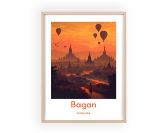 Bagan, Myanmar Paar Reiseposter – Romantischer Sonnenaufgang über Tempeln Druck, exotische Reiseziel-Wandkunst, perfektes Geschenk für Paare
