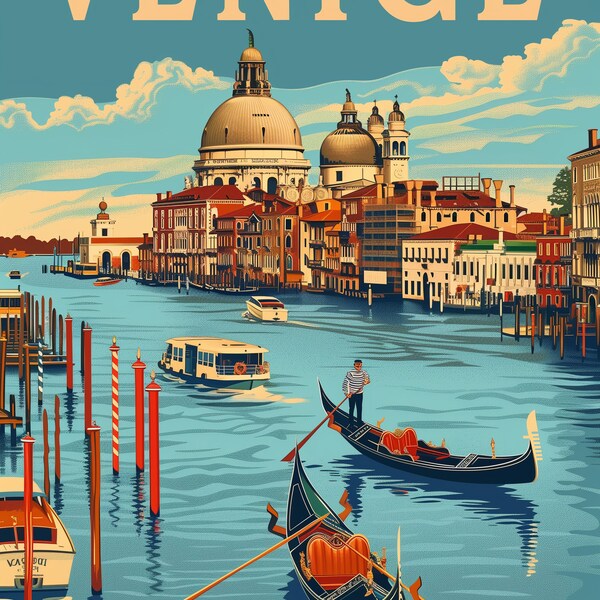 Venice Retro Travel Poster Venice Travel Print Wall Art Venice Wall Hanging Home Gift Art Lovers Italie Art Lover Gift Venice Print