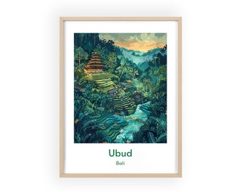 Ubud, Bali Travel Poster - Tropical Rainforest Landscape Print, Balinese Temple Wall Art, Exotic Home Decor, Perfect Gift for Adventurers