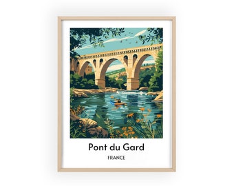 Pont du Gard Aqueduct Poster - Ancient Roman Architecture Print, French Landmark Wall Art, Historic World Heritage Site Decor