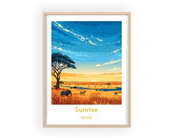 Kenya Natural Reserve Travel Poster - African Wildlife Sanctuary Print, Safari Landscape Wall Art, Perfect Decor for Nature Enthusiasts