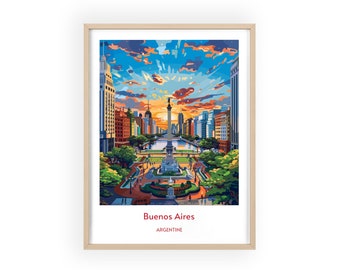 Buenos Aires Cityscape Travel Poster - Argentine Landmarks Wall Art, Urban Skyline Print, Vibrant Home Decor, Perfect Gift for Travelers