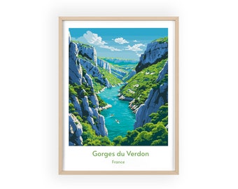 Gorges du Verdon Travel Poster - French Riviera Canyon Landscape Wall Art, Provence Nature Print, Ideal Home Decor Gift