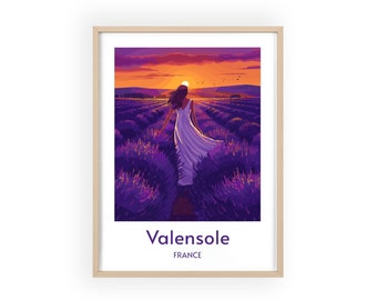 Frau in Valensole, Frankreich Poster – Lavendelfelder Portraitdruck, elegante provenzalische Landschaftswandkunst, perfektes Geschenk für Kunstliebhaber
