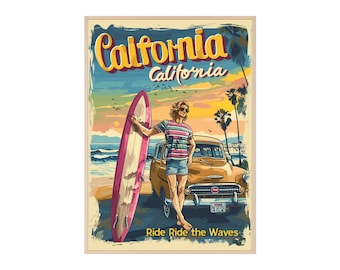 Retro Kalifornien Surfer Poster - Vintage Surfdruck, klassische Strandwandkunst, 1960er Jahre Surfkultur Dekor, perfektes Geschenk für Surfer