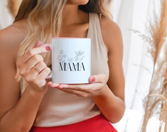 Floral Mama Mug, Minimalist Mom Coffee Cup