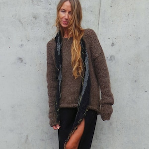 Alpaca brown slouchy sweater jumper, over-sized with extra long sleeves, Sustainable and ethically made image 1