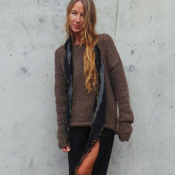 Alpaca brown slouchy sweater jumper, over-sized with extra long sleeves, Sustainable and ethically made