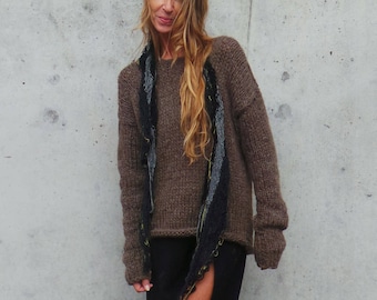 Alpaca brown slouchy sweater jumper, over-sized with extra long sleeves, Sustainable and ethically made