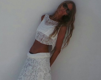 white/linen/cotton/crop top/tank/tank top/Loose knit/sheer/open weave/Y2K