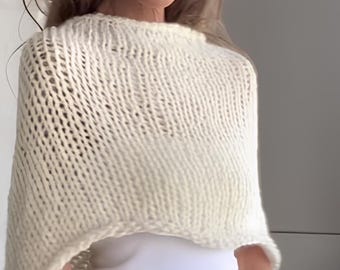 poncho in alpaca bianco avorio, copricostume, maglia larga, fatto a mano,