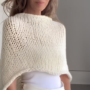 ivory white alpaca poncho, cover up, cape shawl knitted handmade, sustainable poncho