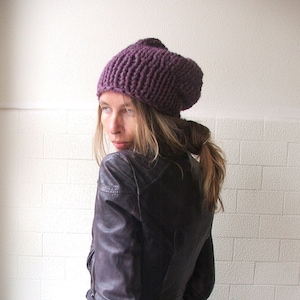 Purple hat, slouchy beanie, chunky, plum purple hat, vegan hat, READY TO SHIP