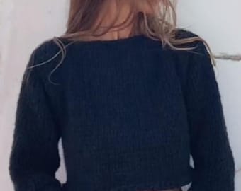 Black sweater, Alpaca Cropped Chunky Knit Pullover