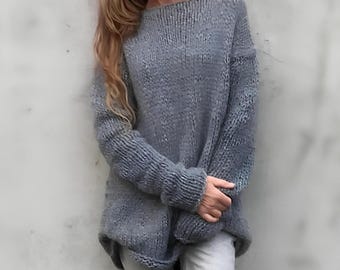 Handmade Gray Alpaca Sweater Dress: Longline Knit Jumper