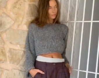 Gray alpaca sweater, crop top, jumper, pullover, a blend of alpaca and wool handmade knitwear,custom colours and sizes